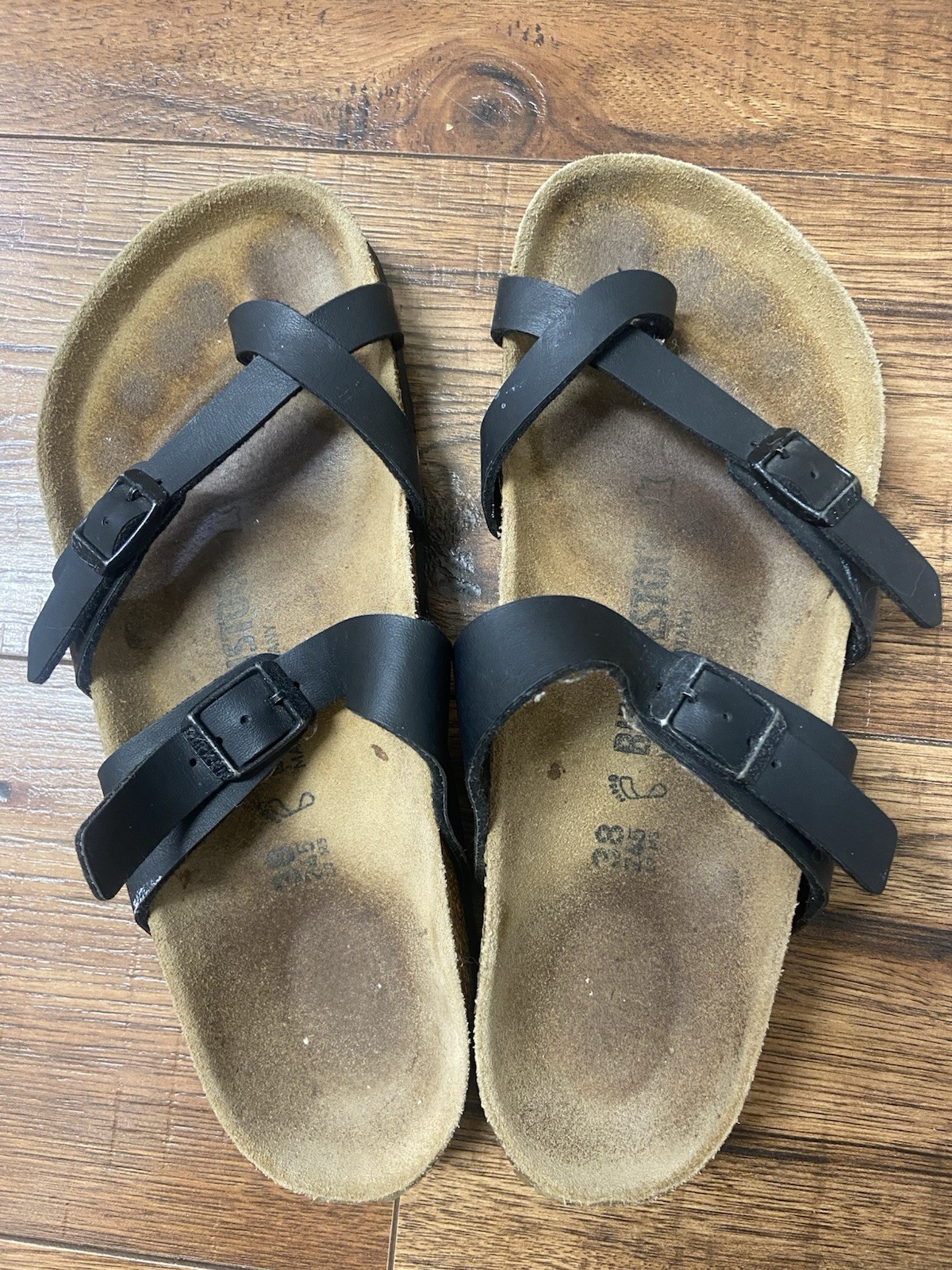 Birkenstock Mayari Womens Sandals Slip On Slides Black Toe Loop Size 7 US 38 EU