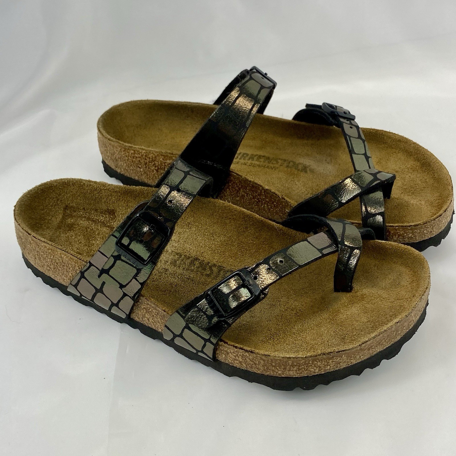 Birkenstock Mayari Sandals Gator Bronze Women 38 US 7 Synthetic & Leather