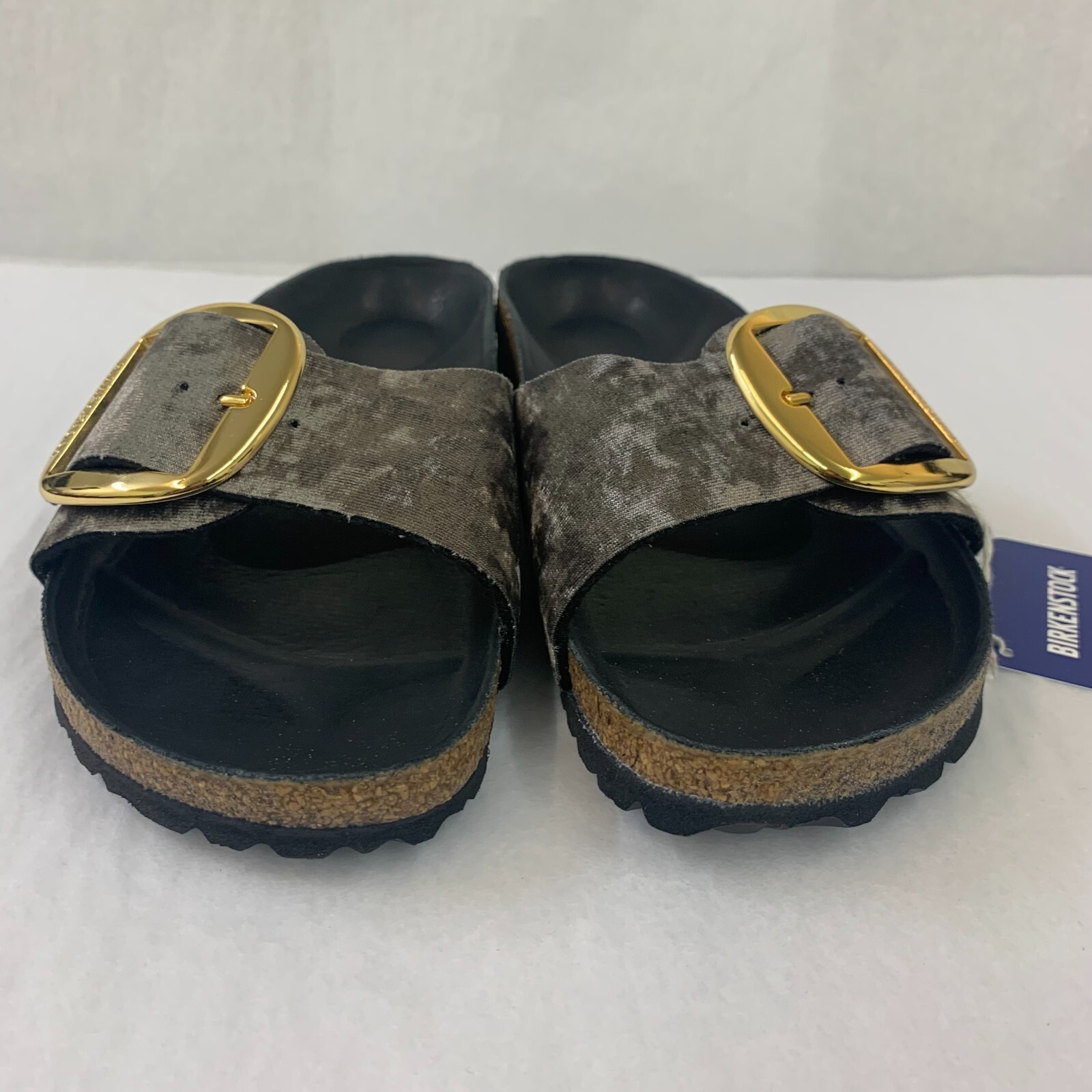 Birkenstock New w/ Box Madrid Big Buckle Rivet Logo Taupe Velvet Exquisite Nar