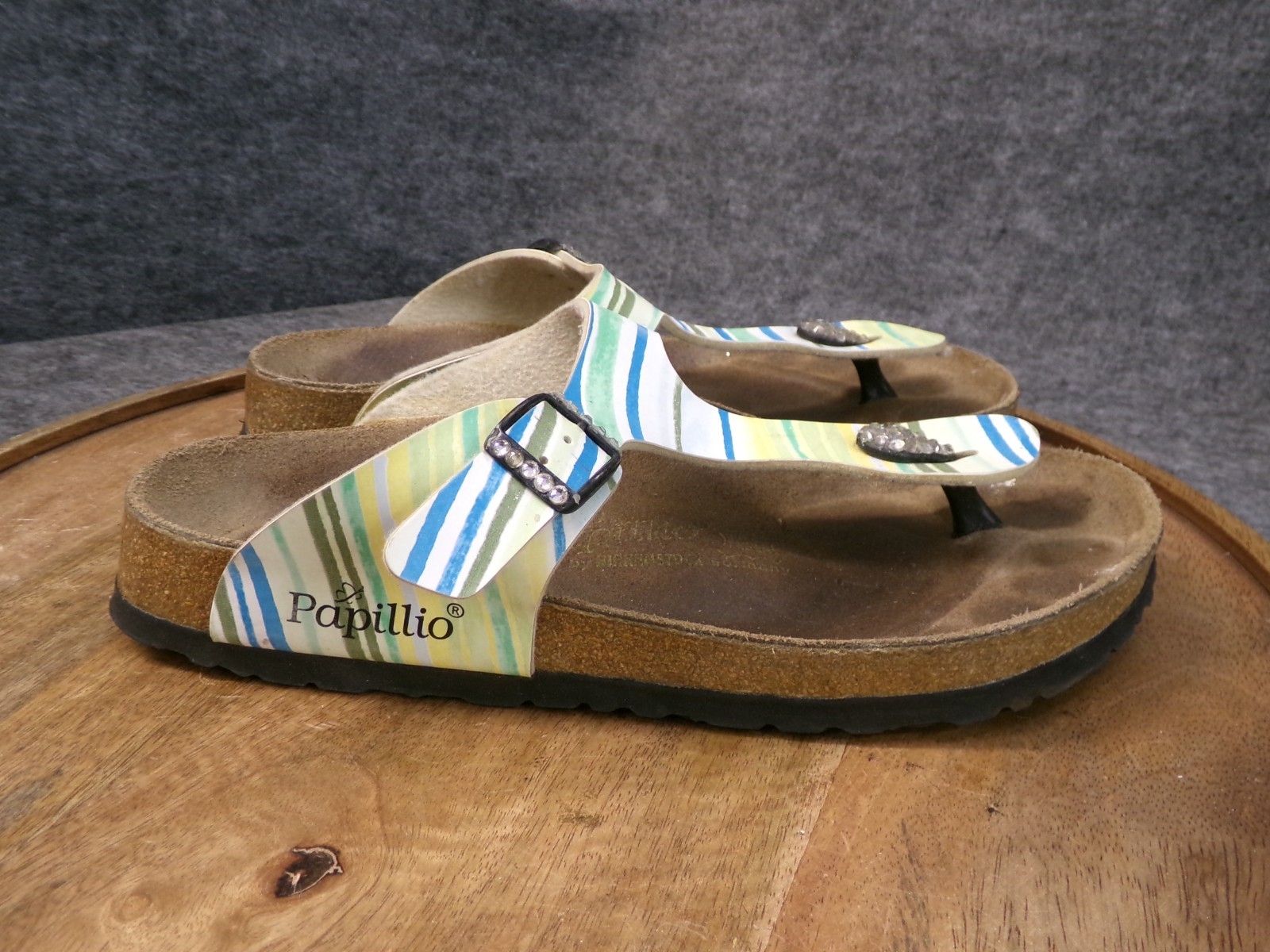 Birkenstock Papillio Gizeh Sandals Rhinestones Stripes Sandals Size 39 US 8 Reg.