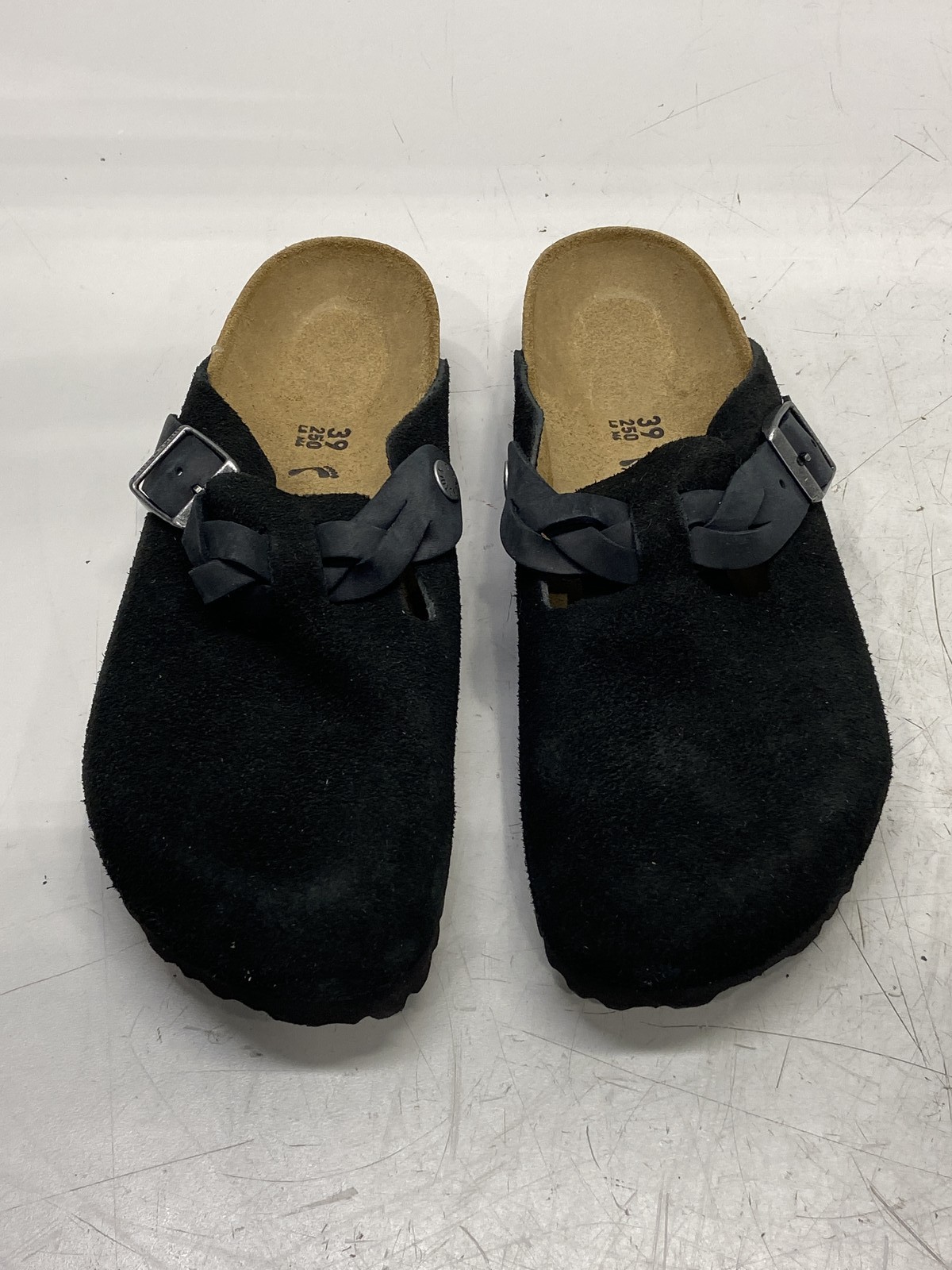 Birkenstock Boston Clogs Braided Unisex Size W8 M6 Black Suede Casual Slip On