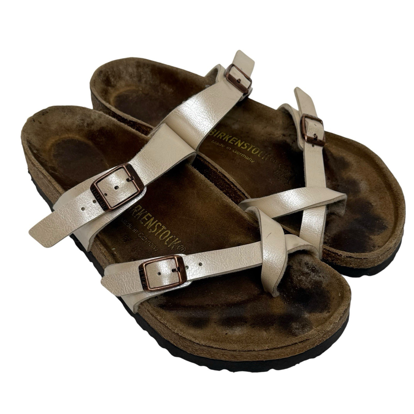 Birkenstock Mayari Graceful Pearl White Regular Width Toe Loop Womens Size 7-7.5