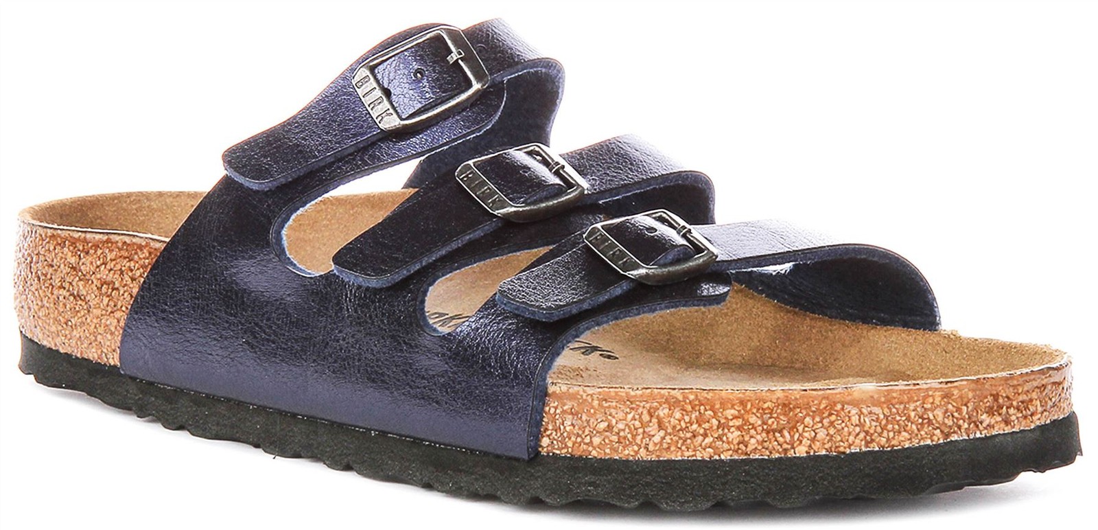 Birkenstock Florida Birko Metal Pin Slip On Womens Sandal In Midnight US 6 – 10
