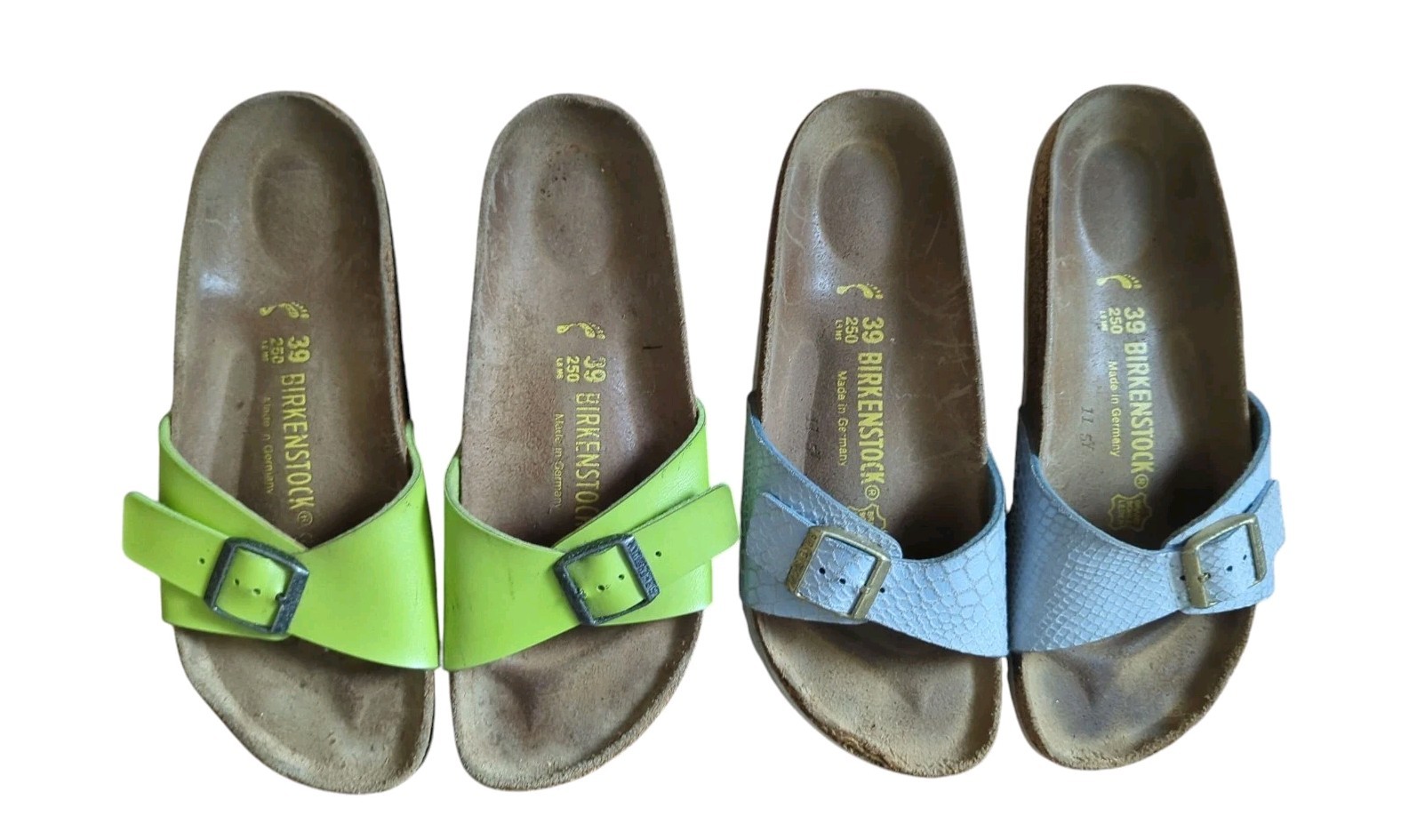Birkenstock Madrid Sandals 39 8 Lot Of 2 Pair Snake Print & Lime Green Narrow