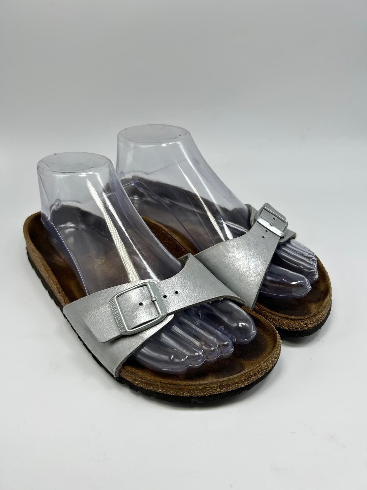 Birkenstock Madrid Silver Metal Leather Slide Sandals Women’s Size EU38 US 7.5 M