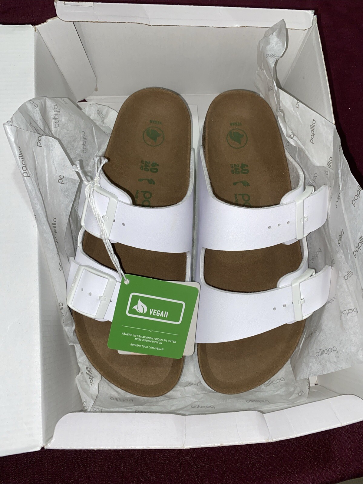 Birkenstock Papillio Arizona Grooved W9 M7 White 40 Buckled Vegan Sandals NIB
