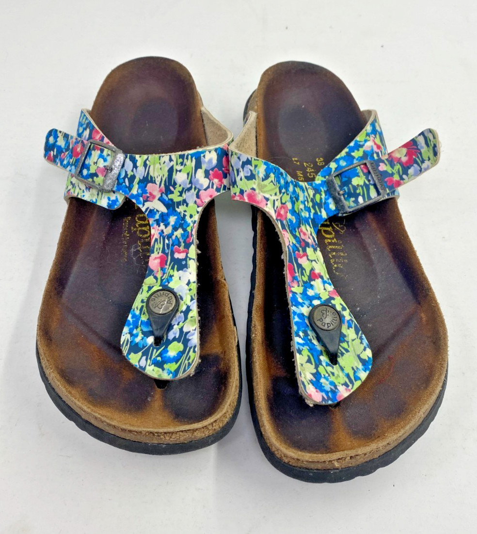 Birkenstock Papillio Womens Black Floral Thong Strap Comfort Sandal Size 38 US 7