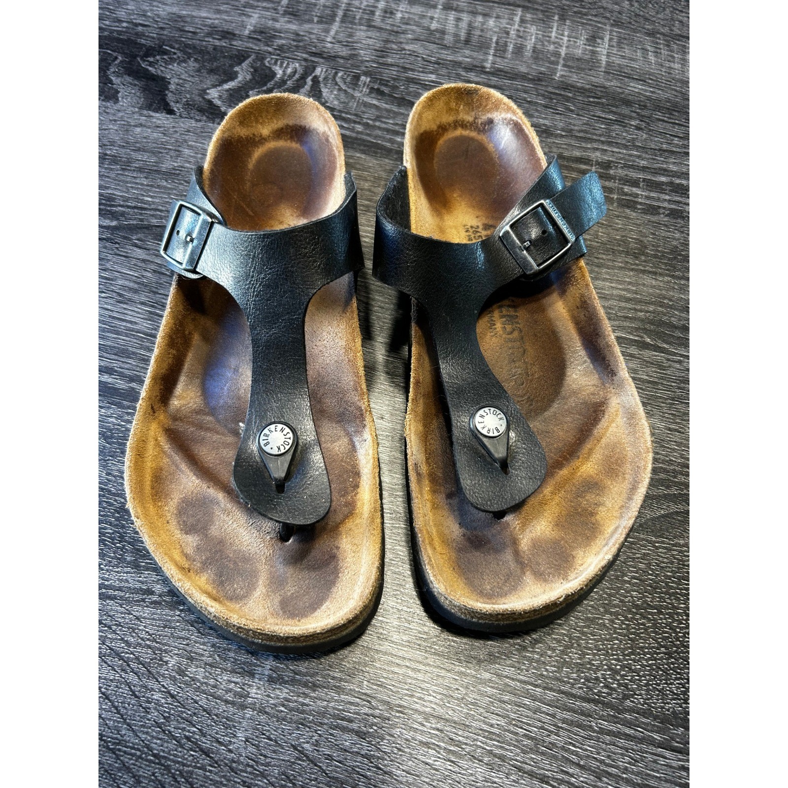 Birkenstock Gizeh Black Leather Thong Sandals Size 41 US 10-10.5