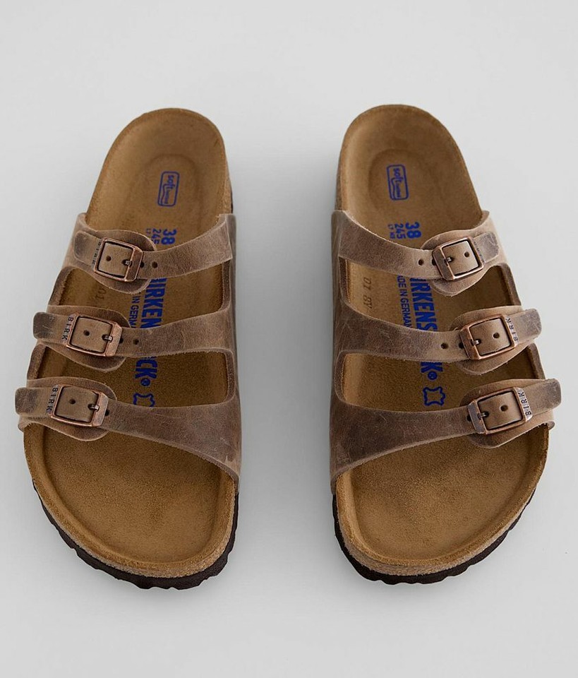 Women Birkenstock Florida Brown Leather Soft Footbed Adjustable Slide Sandals