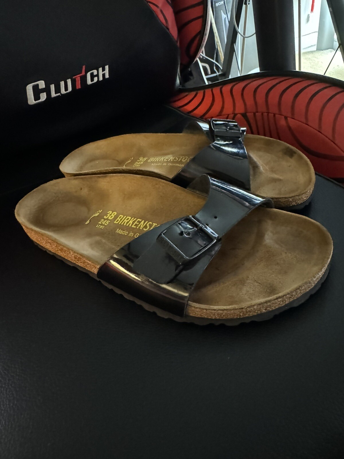 Birkenstock Madrid Slide Sandals Womens Size 38 US 7 Black Patent Leather