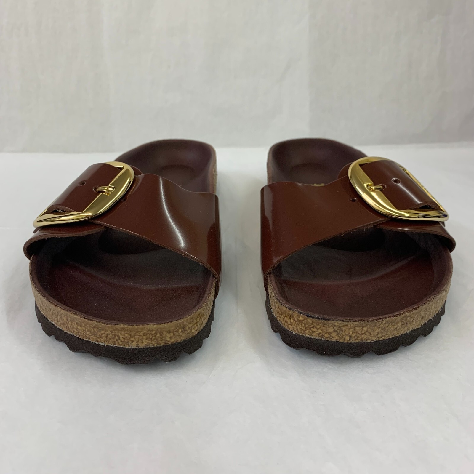 Birkenstock New w/ Box Madrid Big Buckle Chocolate Leather Patent Exquisite Reg