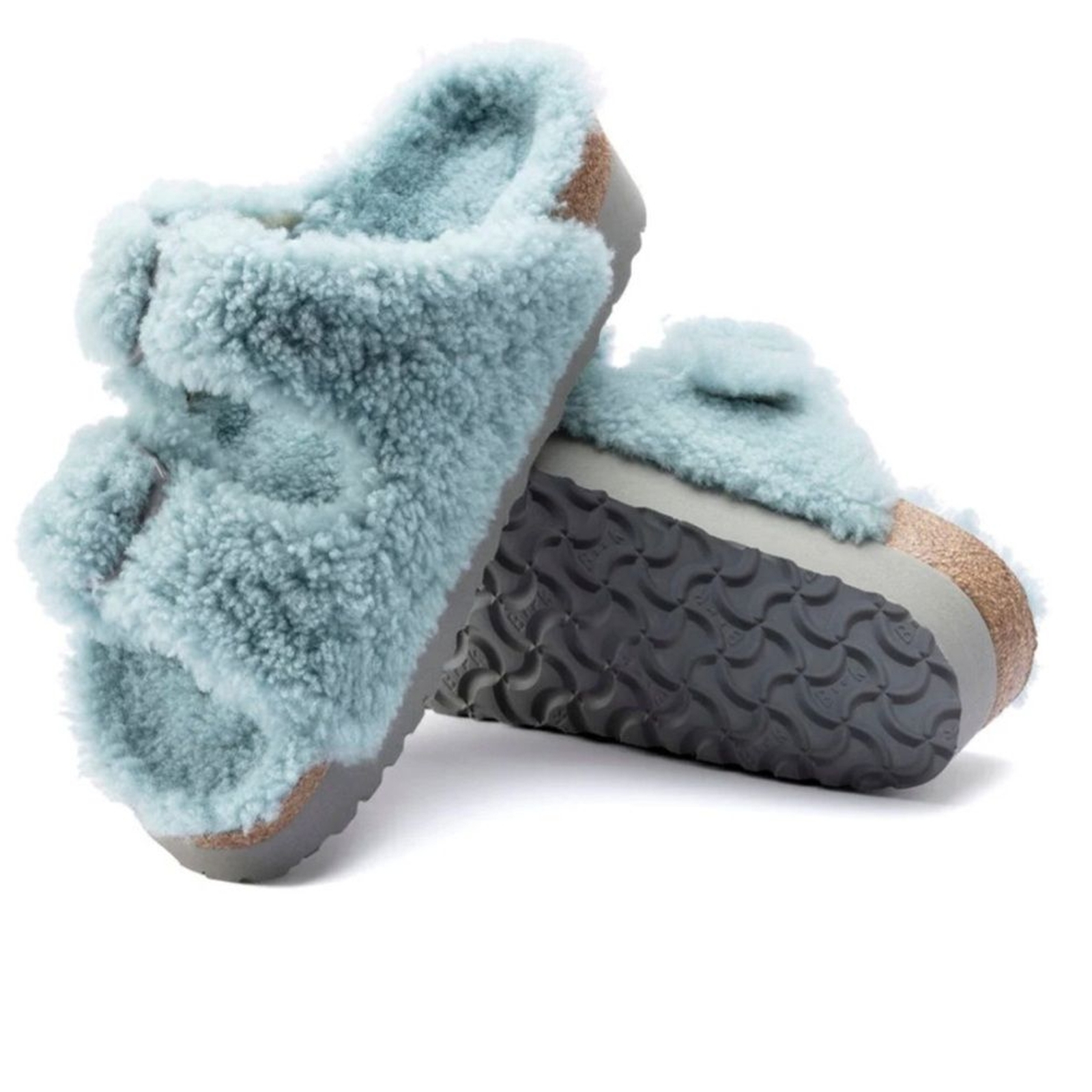 Birkenstock Papillio Arizona Big Buckle Platform Teddy. Sandal Faded Aqua 6-6.5