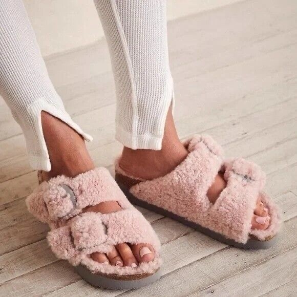 NEW Birkenstock Papillio Arizona Teddy Sherpa Big Buckle Platform Pink 38