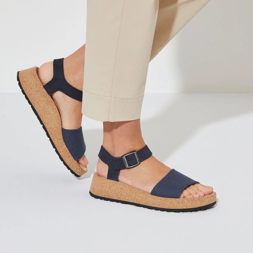 Birkenstock Papillio – Glenda Suede Leather Textile in Midnight – size 39/US 8