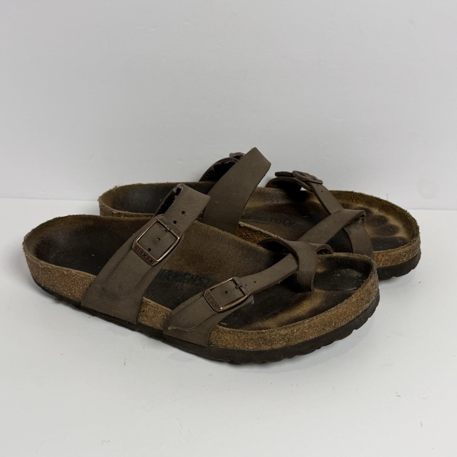 BIRKENSTOCK Mayari Slide Sandal Size 6 37 Brown Leather Adjustable Buckle Loop