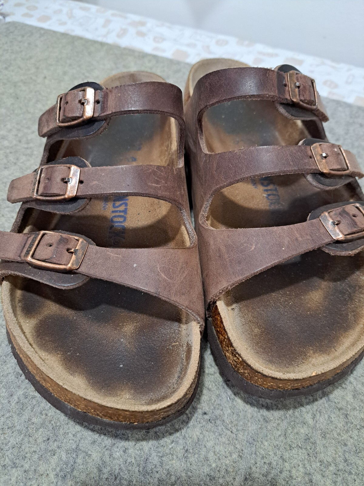 Birkenstock Florida Sandals Womens 37 Regular Fit Brown Buckle 3 Straps Slides