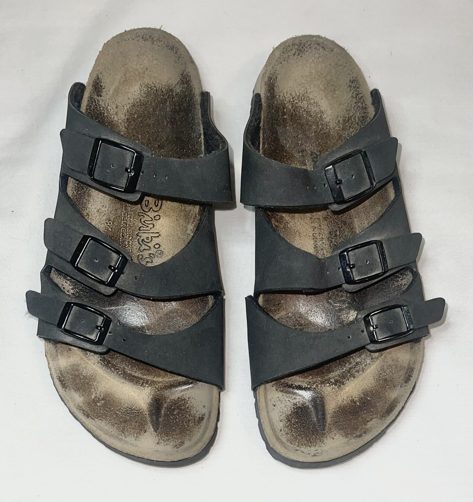 Birkenstock Florida 3 Strap Leather Sandals Womens Size 40 US 9 Narrow Black