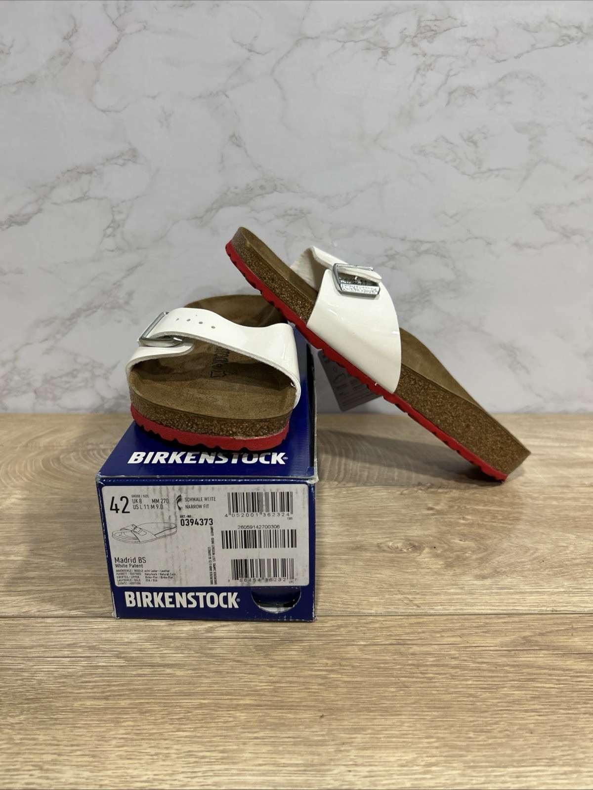 Birkenstock Madrid BS White Patent Leather Women Sandals 0394373 Sz 11 Narrow