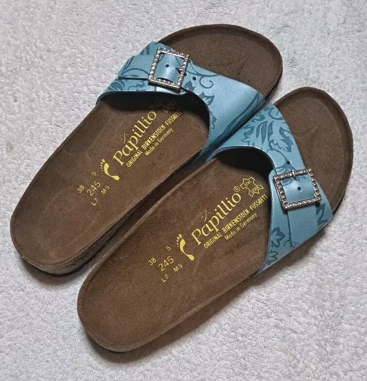 Birkenstock Papillio Buckle Sandals EU Size 38 Womens Size 7 Blue EUC