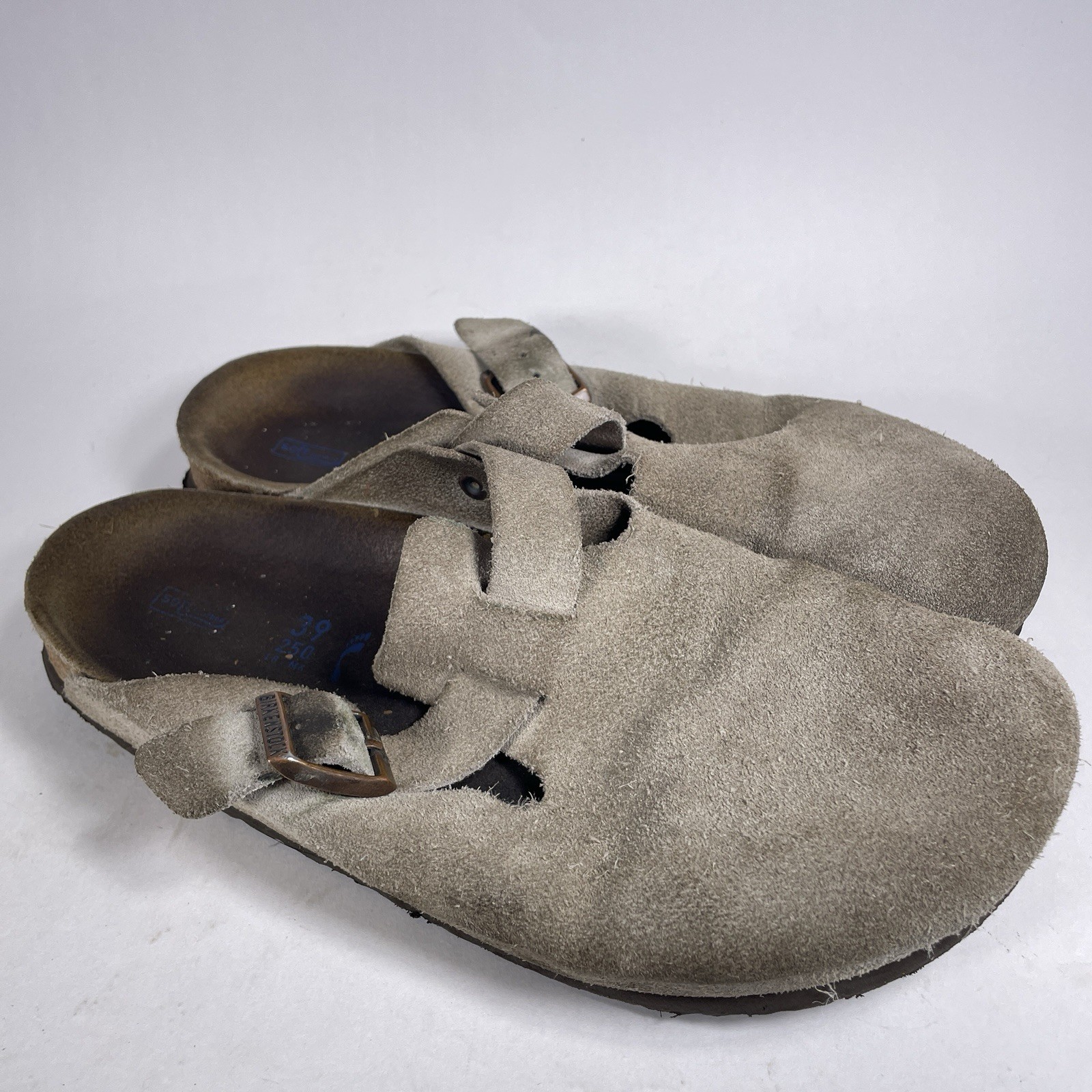 Size 8 – Birkenstock Boston Soft Footbed Suede Taupe Slip On Clogs Women’s Slide