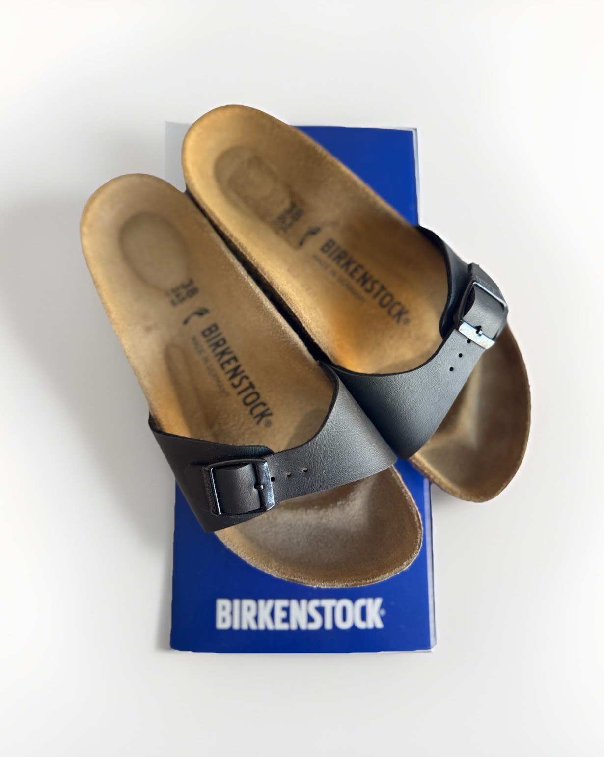 Birkenstock Madrid Buckle Slide Sandal – Black – EU 38 – L7 / M5 – NARROW Fit