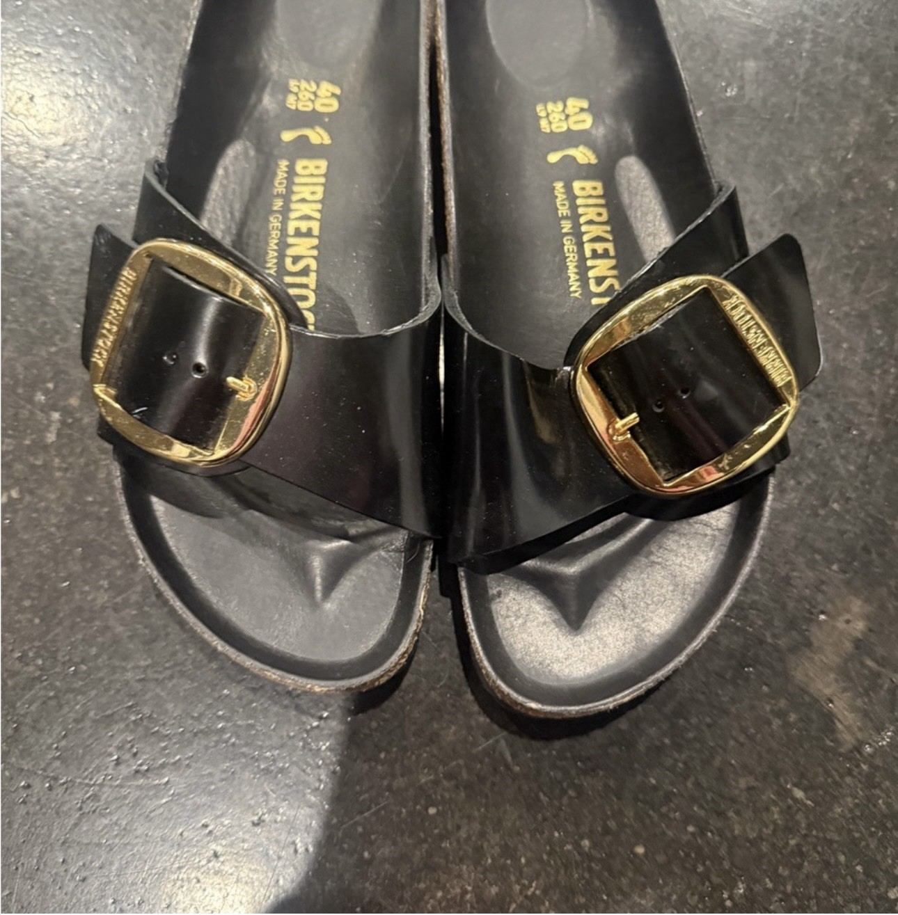 Birkenstock Madrid Black Patent Leather Buckle Slide Sandals Women’s US 9 EU 40