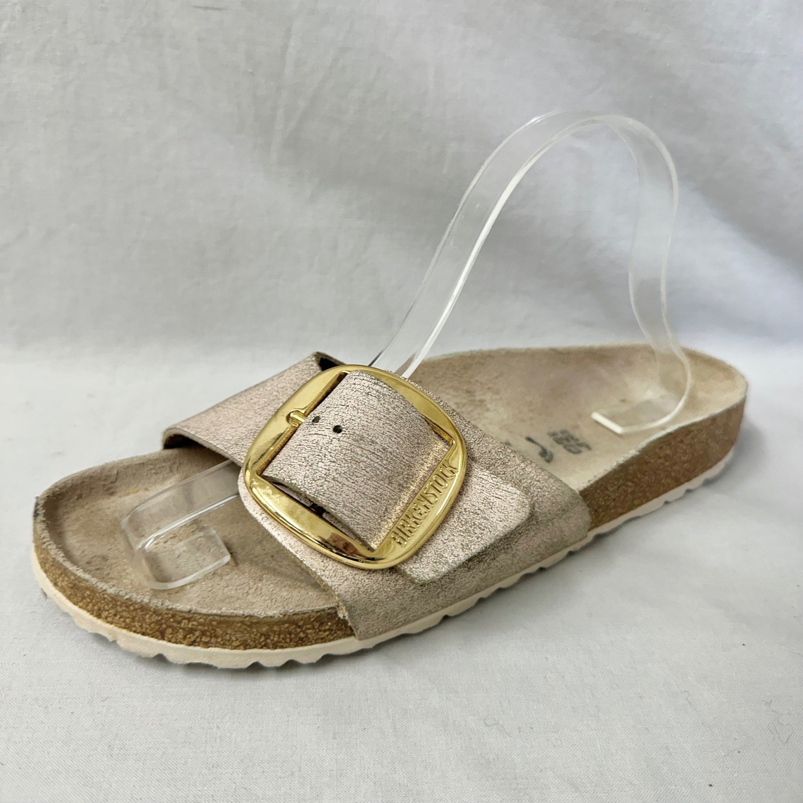 Birkenstock Madrid Big Buckle Washed Metallic Rose Gold Leather Sandals Euro 40