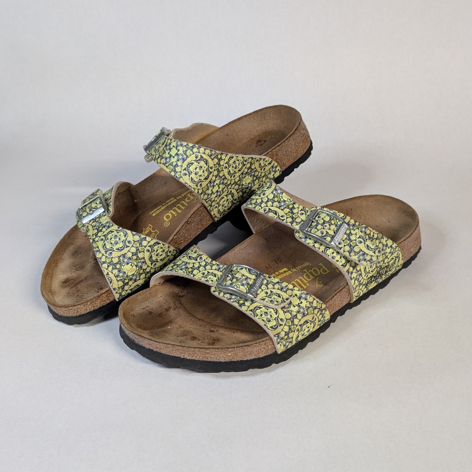Birkenstock Papillio Navy & Chamomile Kaleidoscope Sydney Two Strap Slide Sz 40