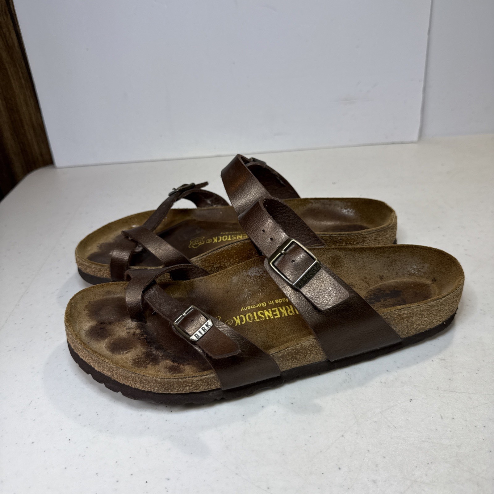 Birkenstock Mayari Golden Brown Birko-flor Toe Loop Slide Sandals 41 US 10