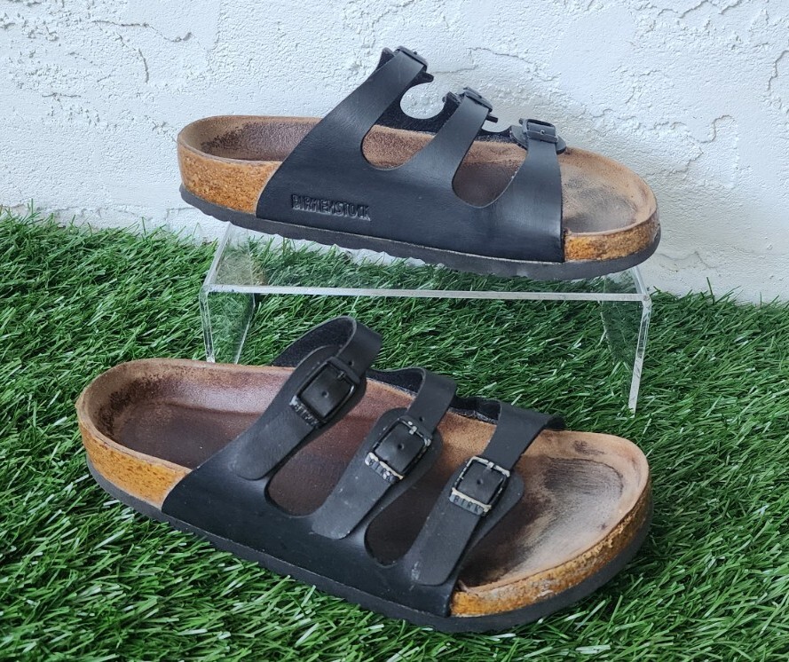 Birkenstock Florida Triple Strap Sandals Black Birko-Flor Womens 37 6 6.5