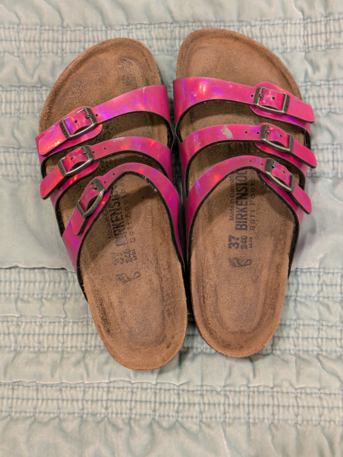 Birkenstock Florida Women’s Mirror Holographic Pink Sandals W6 M4 EU37