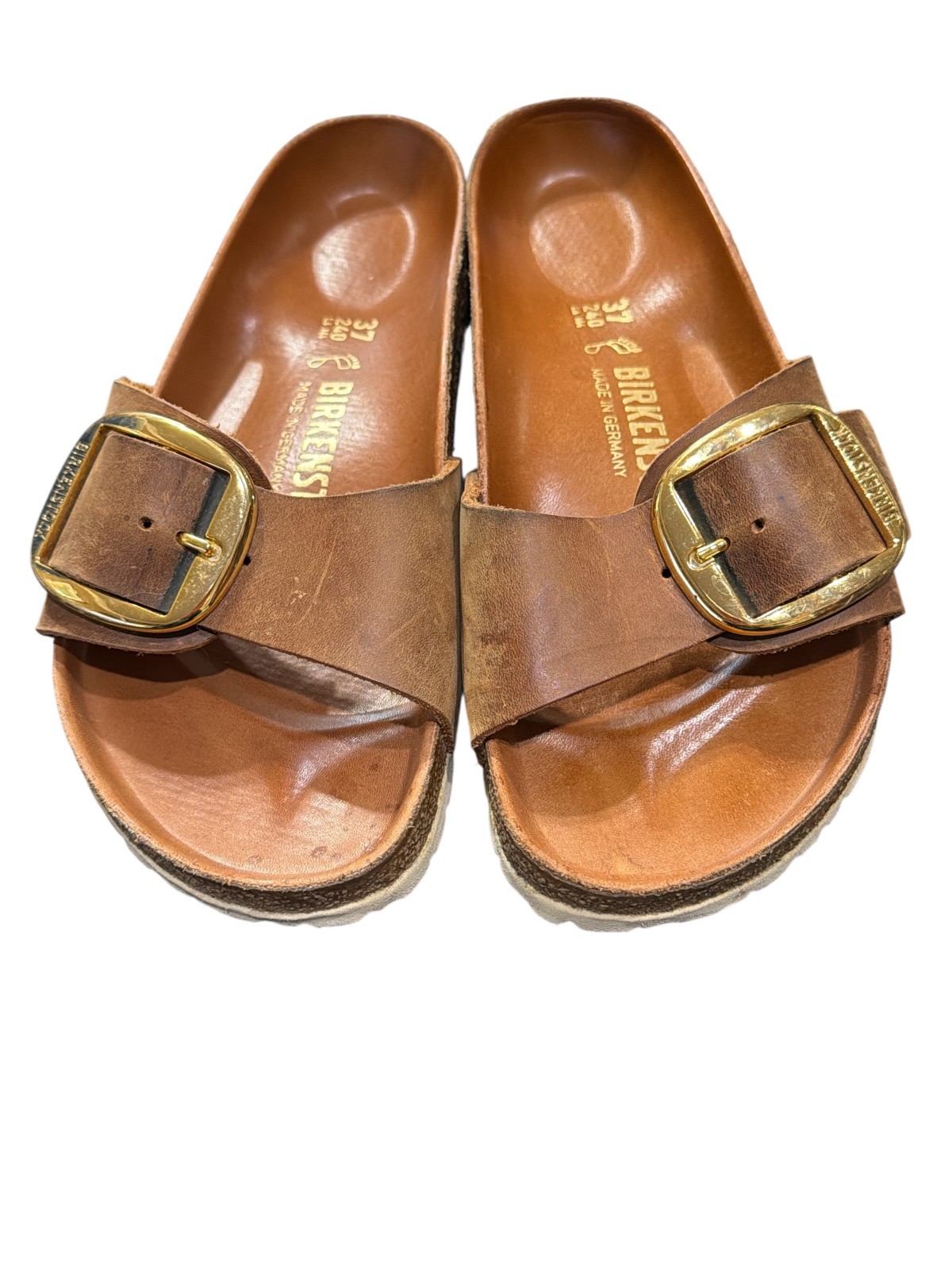 Birkenstock Madrid Big Buckle gold tone leather sandal brown 37 / 240 READ