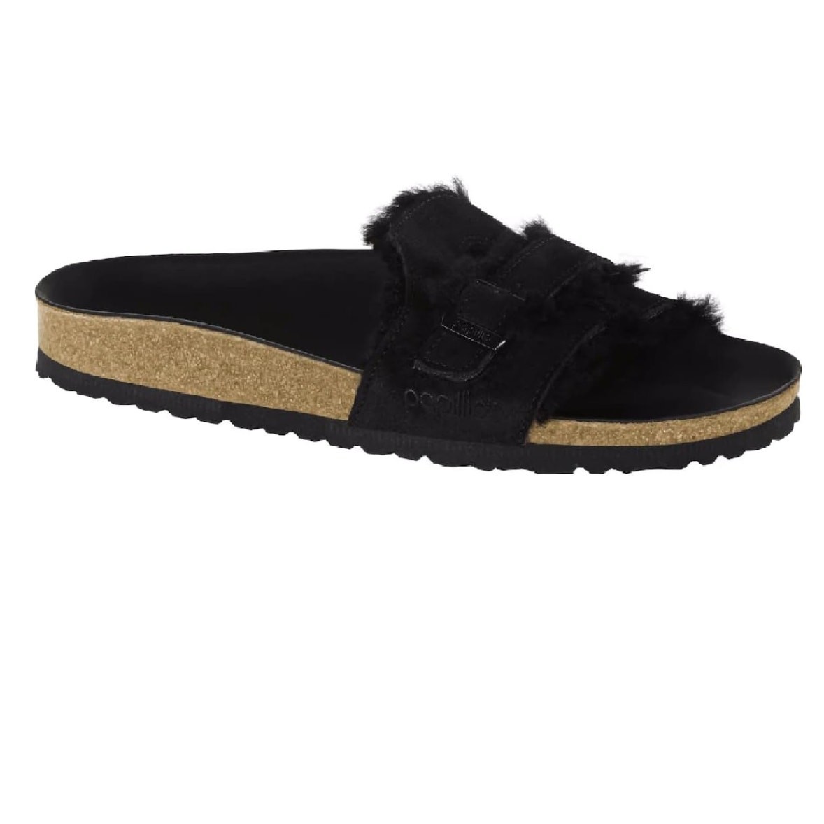 Birkenstock Papillio Carmen Black Shearling Leather Sandal Slides Womens 7 EU38