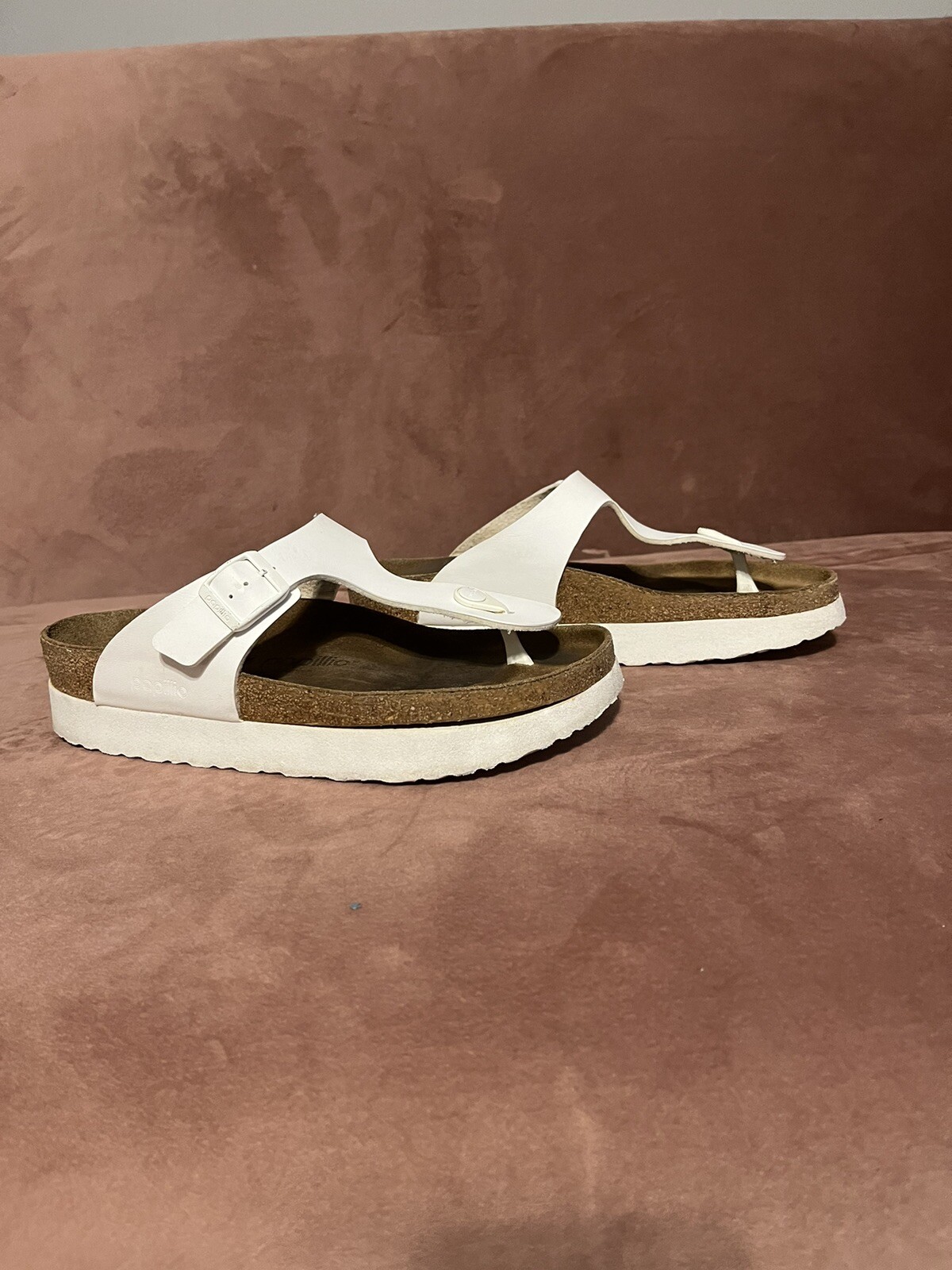 BIRKENSTOCK PAPILLIO White Leather Thong Sandals Sz 41M Made In Germany