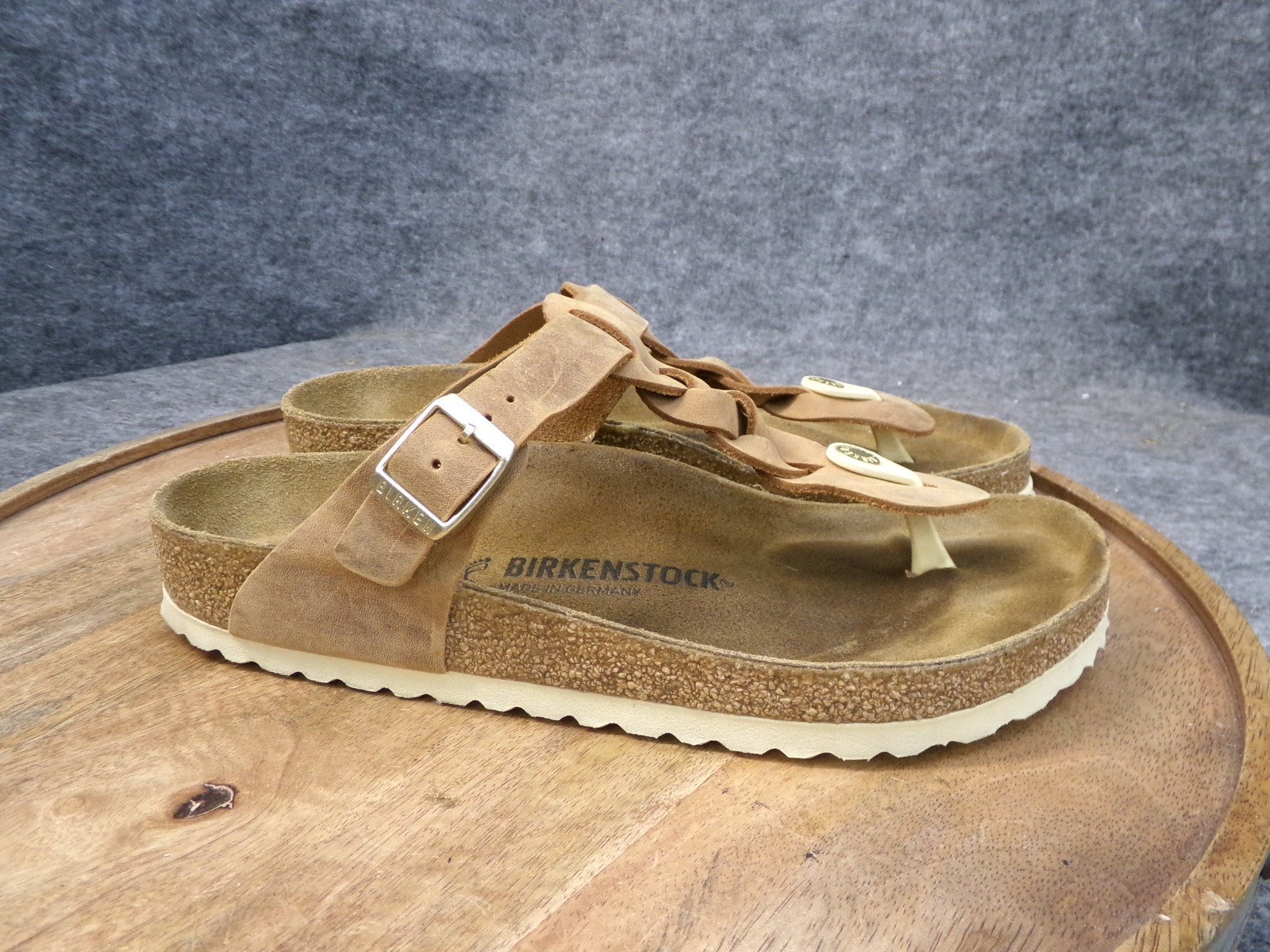 Birkenstock Gizeh Braided Cognac Oiled Leather Thong Sandals Size 39 US 8 Reg.