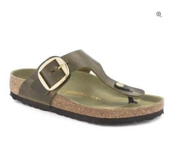 Birkenstock Gizeh Big Buckle Sandals Women 38 7 7.5 Wide Olive Green Leather New