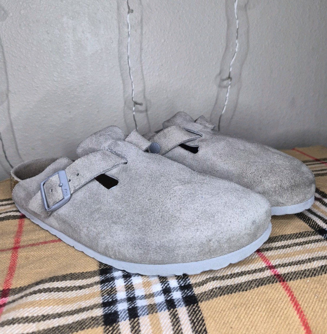 Birkenstock Boston Suede Leather In Stone Coin