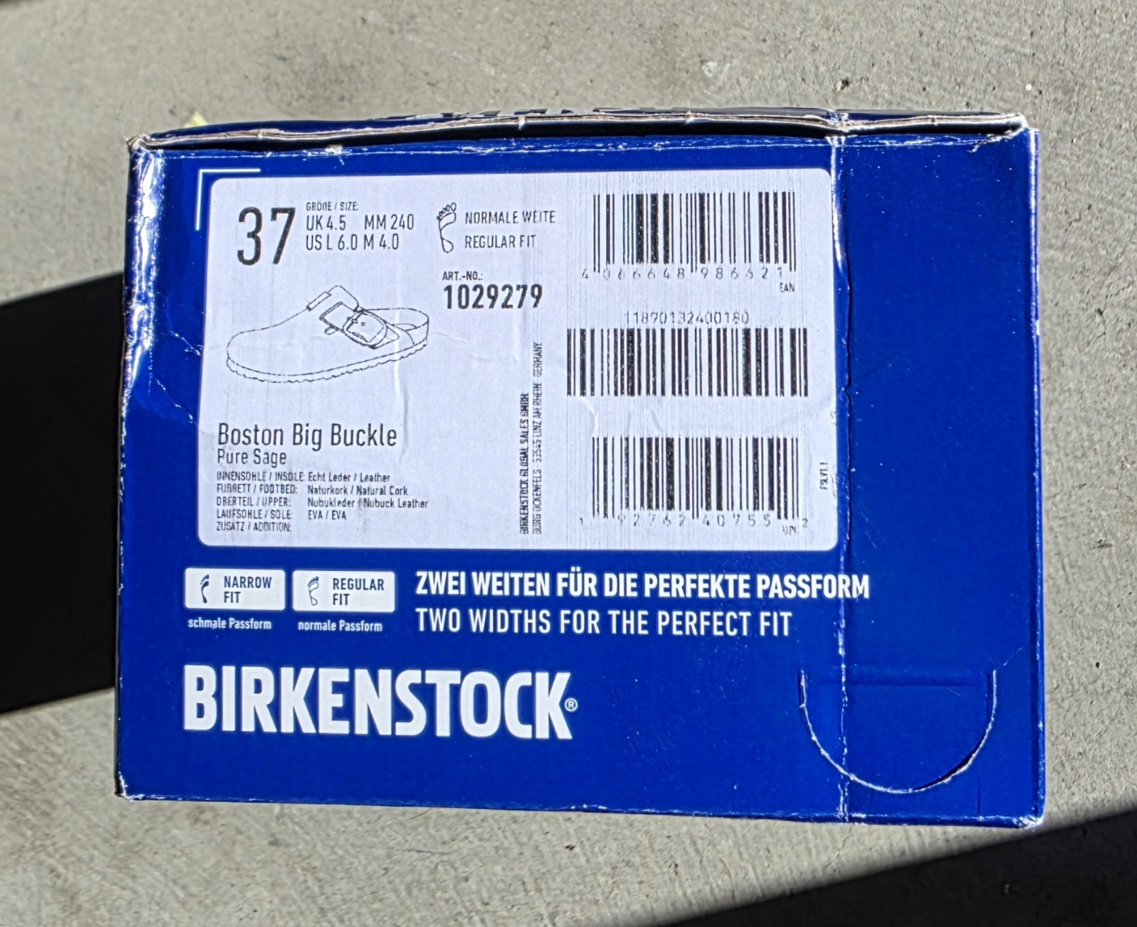 Birkenstock Boston Big Buckle Nubuk Leather Pure Sage Color Regular Wide