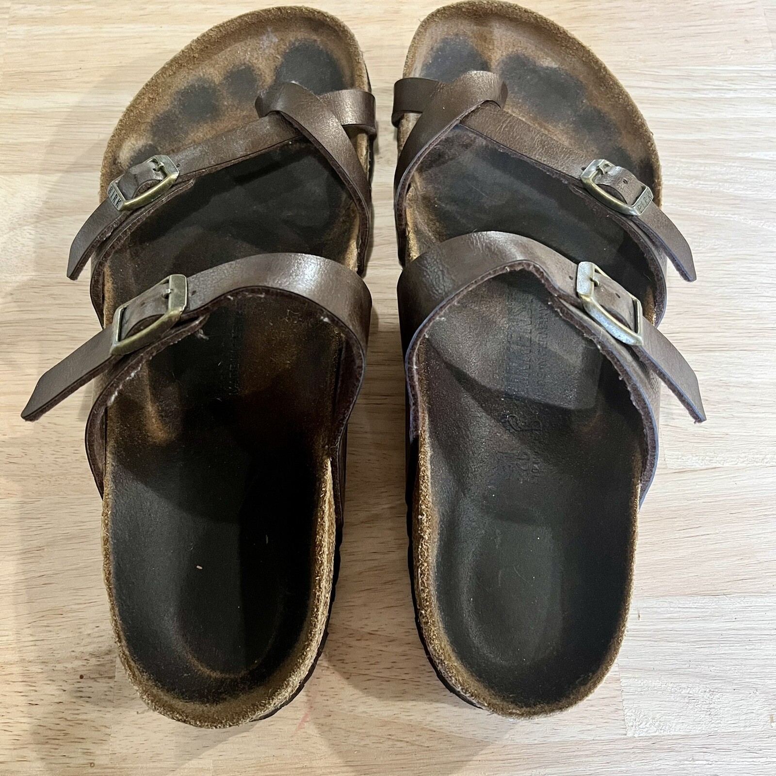 Birkenstock Mayari Brown Leather Sandals Size 41 Crisscross Straps Slip On