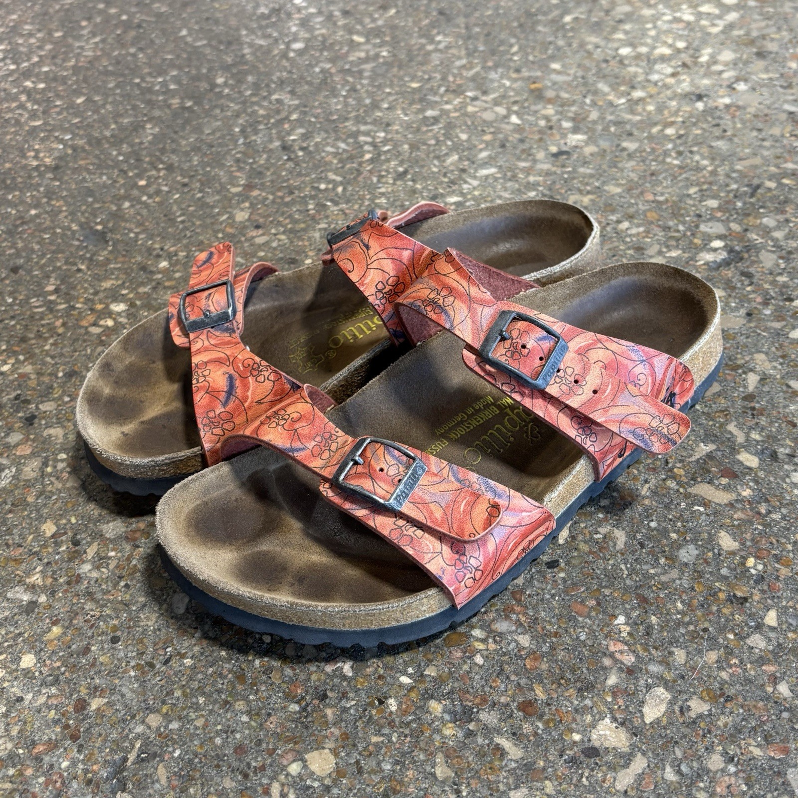 Birkenstock Papillio Double Strap Sandals Size 39EU Orange Flowers Print