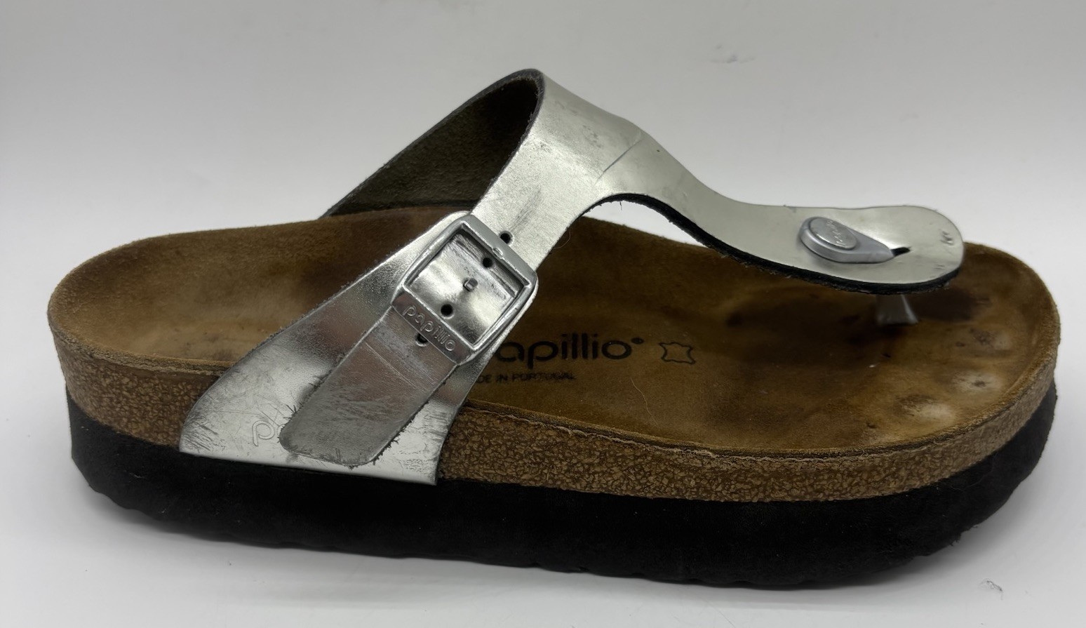 Birkenstock Papillio Gizeh Platform Thong Sandal Silver Women’s Sz 7 EU 38