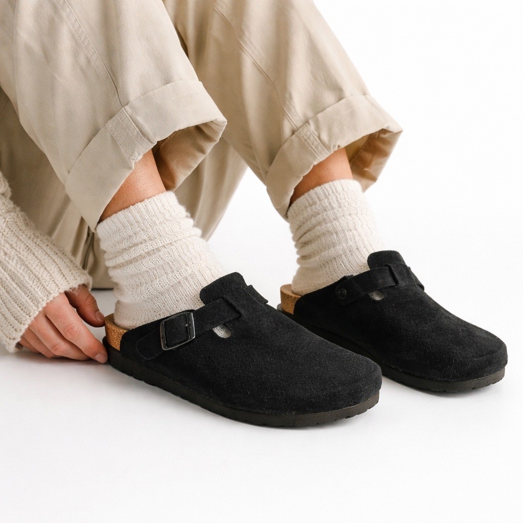 Birkenstock Boston Soft Footbed Clogs Black Suede Leather Mules EU 37 US 6-6.5