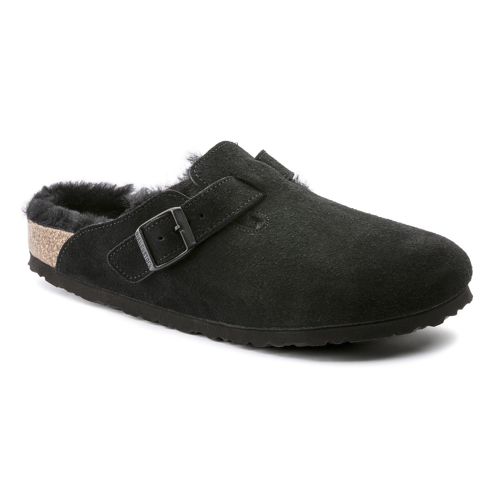 Birkenstock Suede Boston Soft Footbed Shearling Clogs Black Size 39 US 8