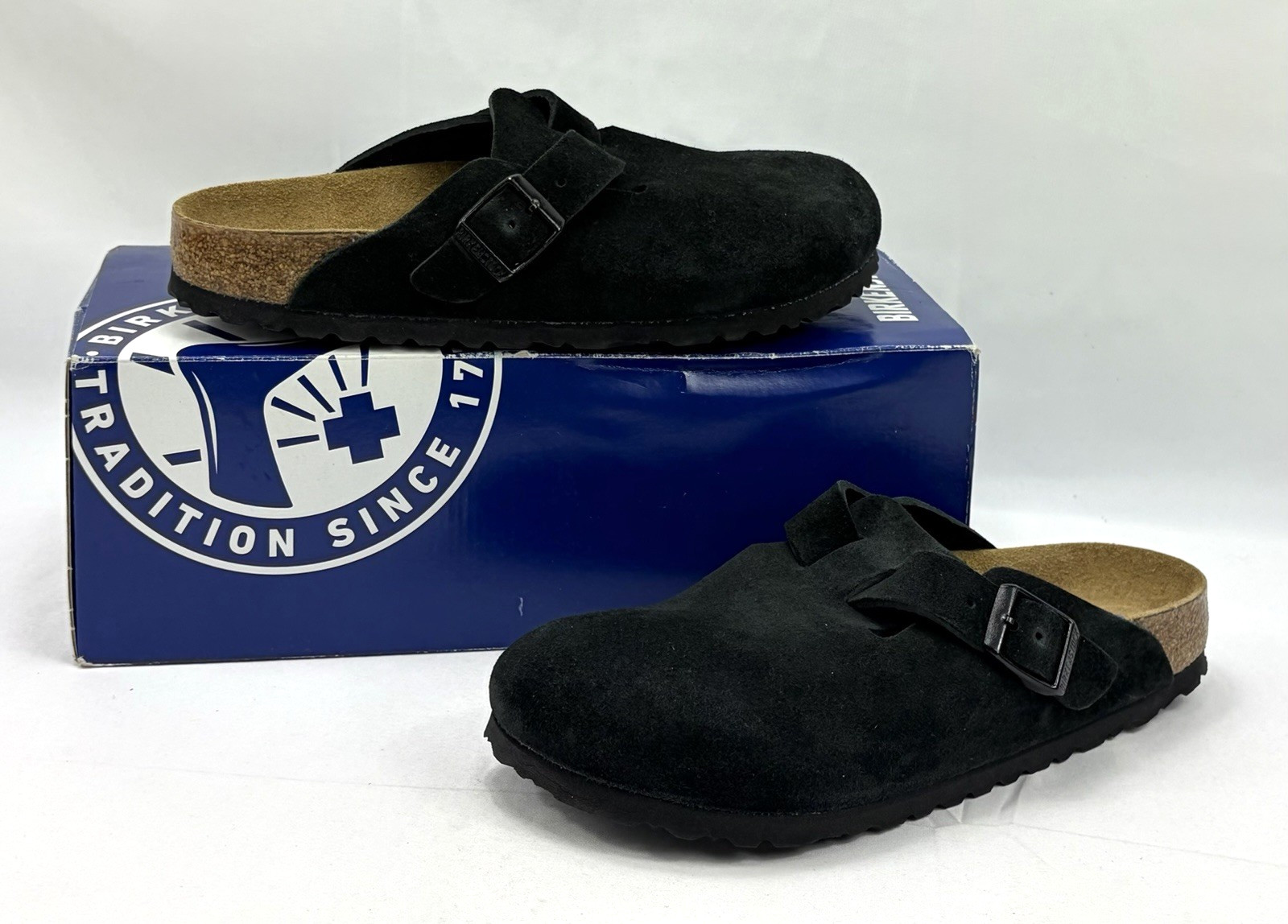Birkenstock Boston Soft Footbed Suede Clogs/Shoes Black Sz Women’s 7/7.5 NIB