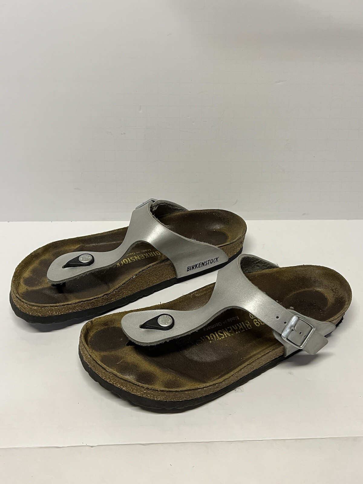 Birkenstock GIZEH Toe-Post Flat Sandals EU 39 Womens 8 Pewter Silver Birko-Flor