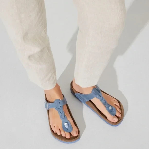 Birkenstock Gizeh Braided Sandal Dusty Blue Womens 37 US 6 Slip On Leather Boho