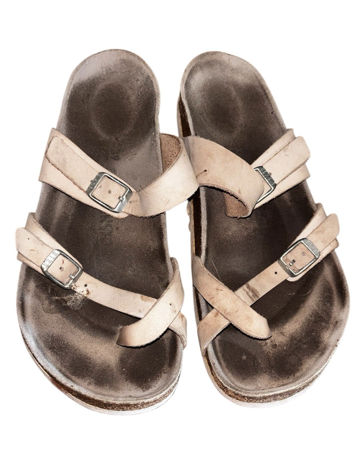 Birkenstock Sandals Women 39 Mayari Birko-Flor Toe Loop Slip-On Slides Off White