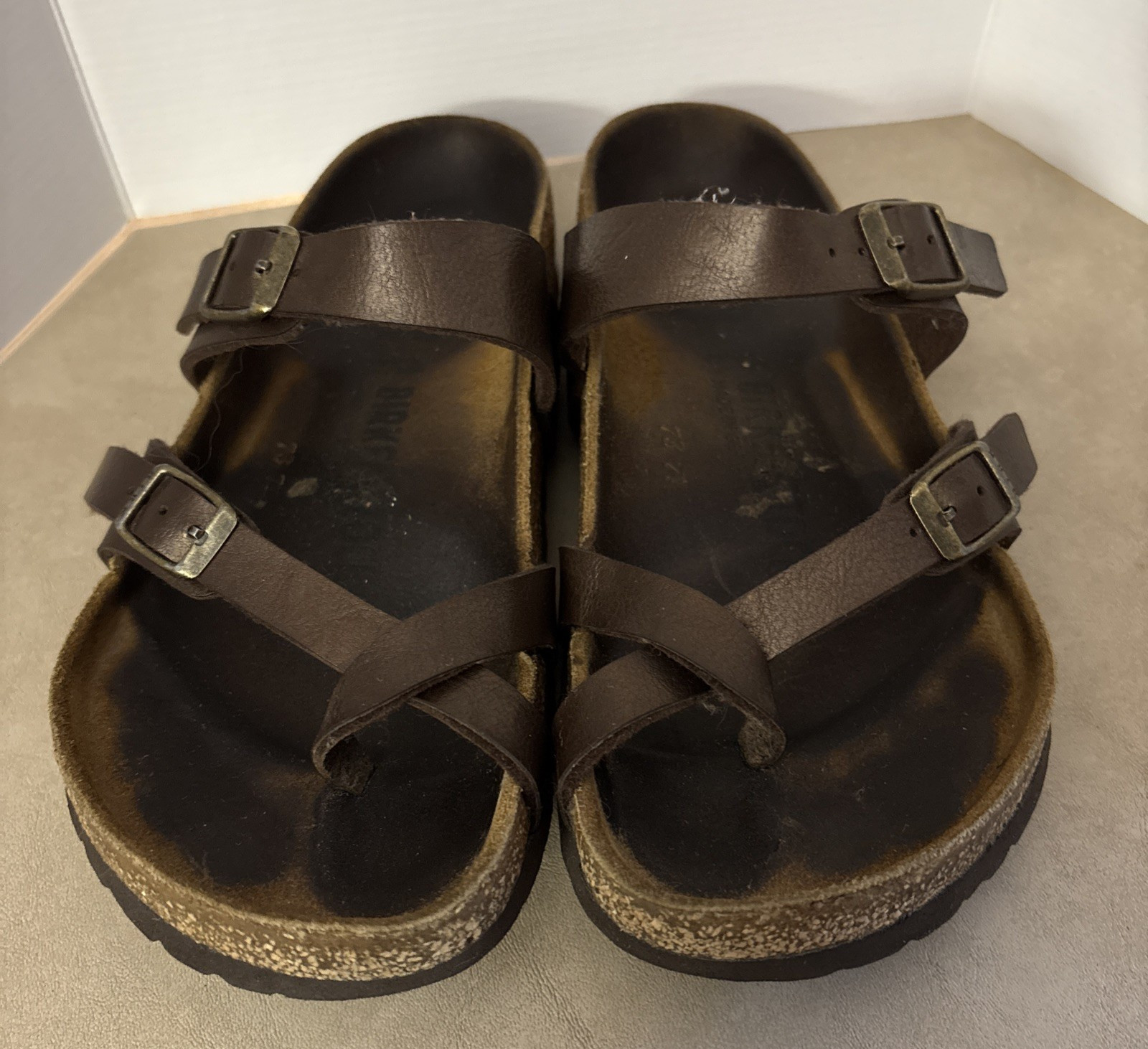 Birkenstock Mayari Women Brown Size 38 Cork Heel Leather Boho Hippie Some Wear