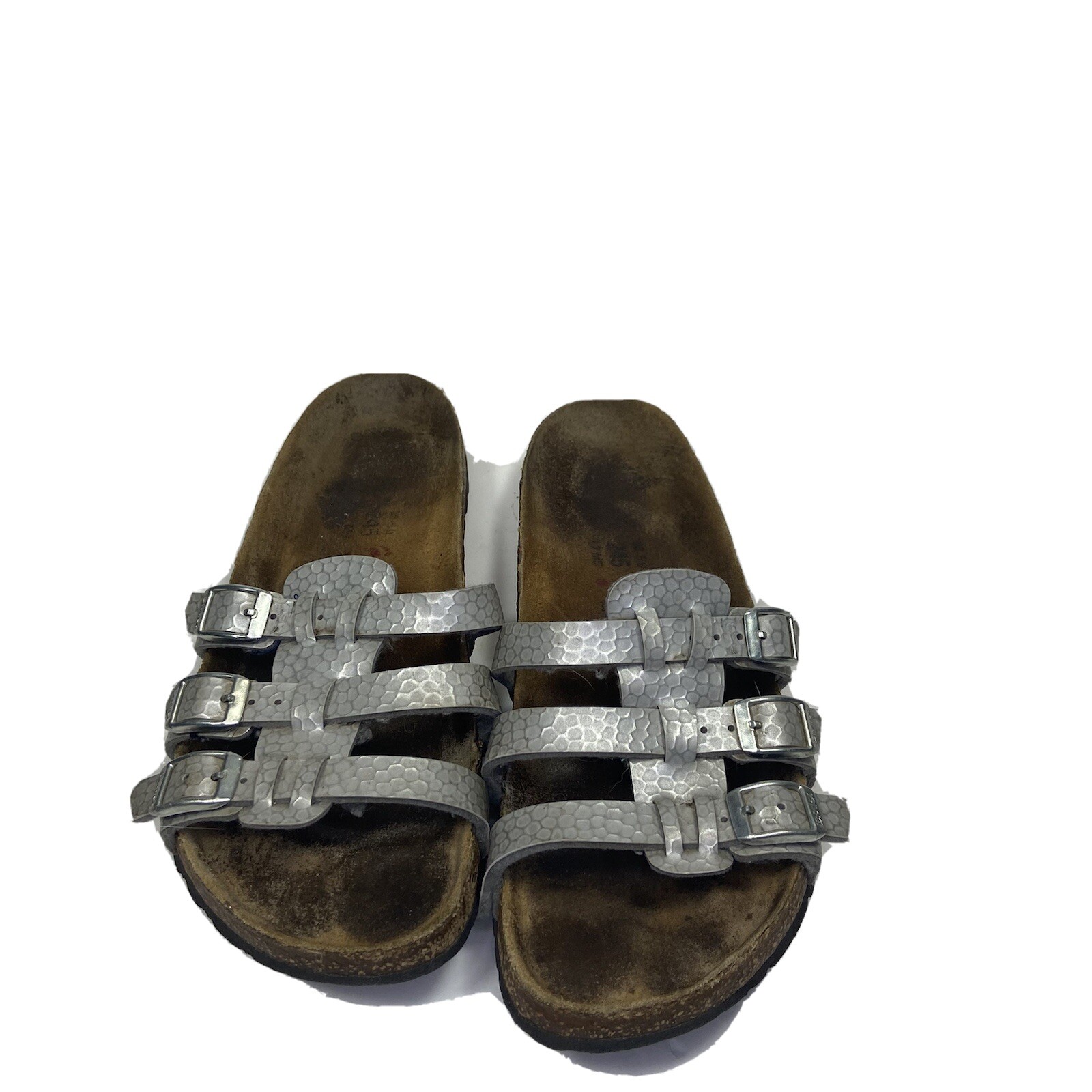 Birkenstock Florida silver Leather Soft Footbed 3 Strap Sandal SZ 38 L7 M5