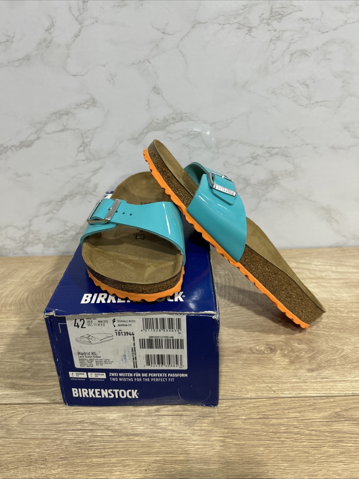 Birkenstock Madrid BS Birko Flor Women Sandals Lack Ocean Green 1013944 Sz 11 N
